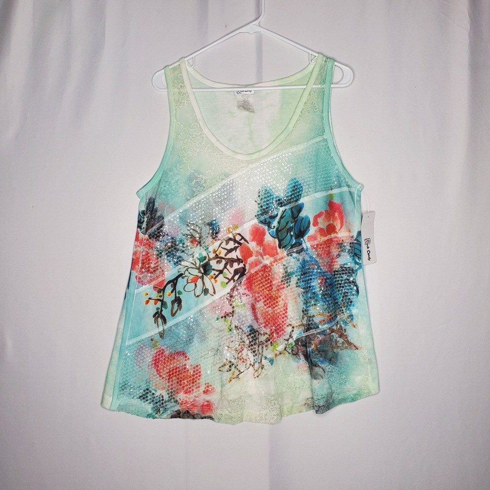 Rock Candy Sheer Top Women Large Mesh Sequin Lace Floral Y2K Artsy Fairy Asian